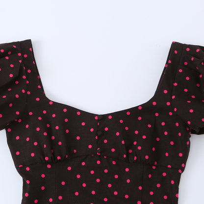 Wave dot bubble sleeve linen dress