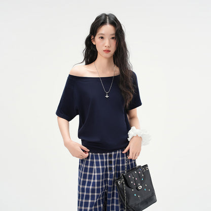 One-Shoulder Slash Neck Sleeveless T-Shirt for Women, Loose Casual Top