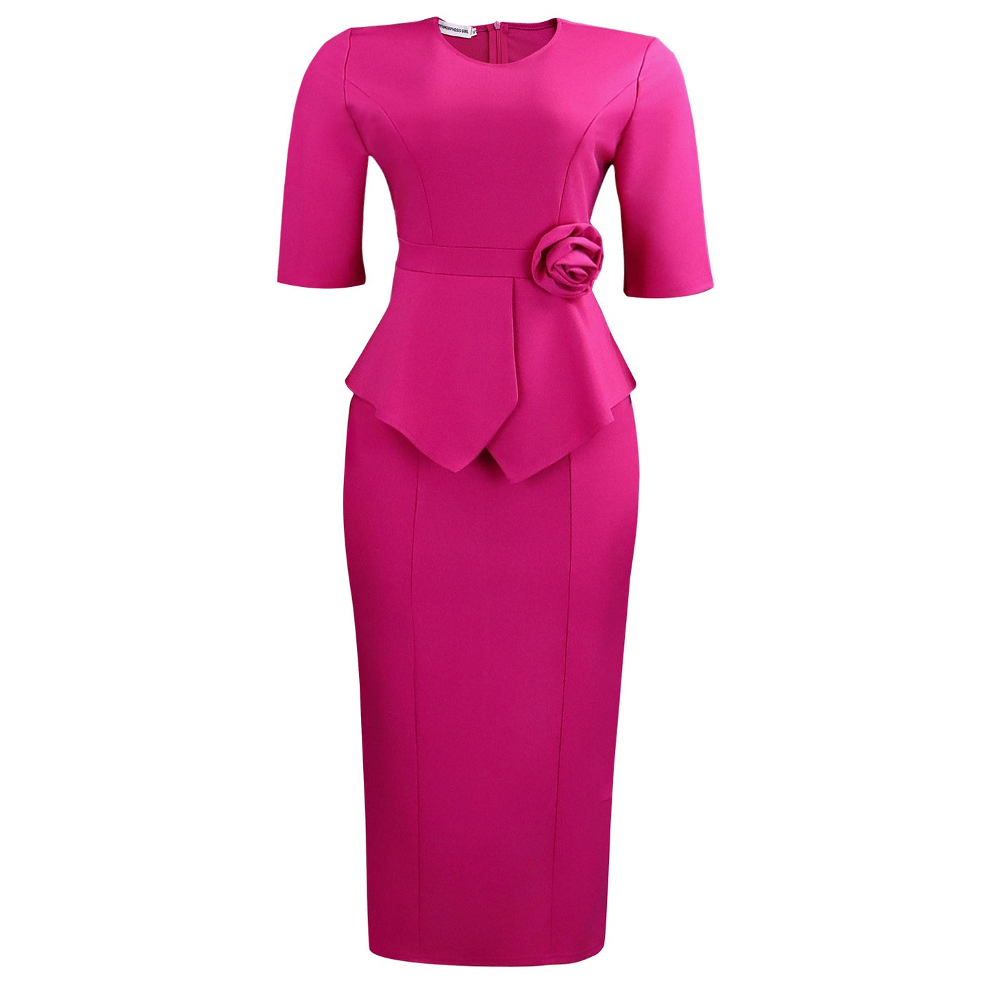 Solid color hip hugging lotus leaf edge three-dimensional flower dress