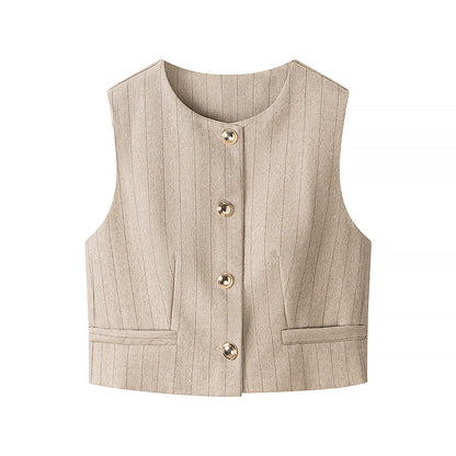 Casual round neck sleeveless vest+straight leg pants set