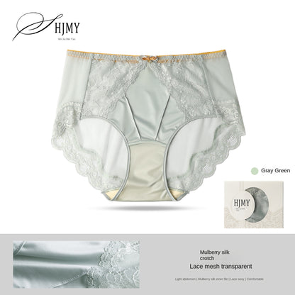 Luxury Mid-High Waist Women's Underwear with Silk-Cotton Lining Antibacterial Mesh Sexy Lace Design