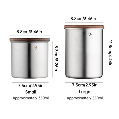 New Stainless Steel Matcha Tea Canister 380ml 560ml with Wood Lid – Sugar Caramel Storage Jar