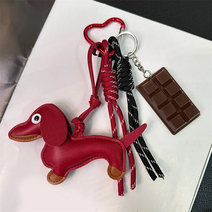 Sausage Dog Car Keychain Bag Pendant Handmade Weaving Pendant