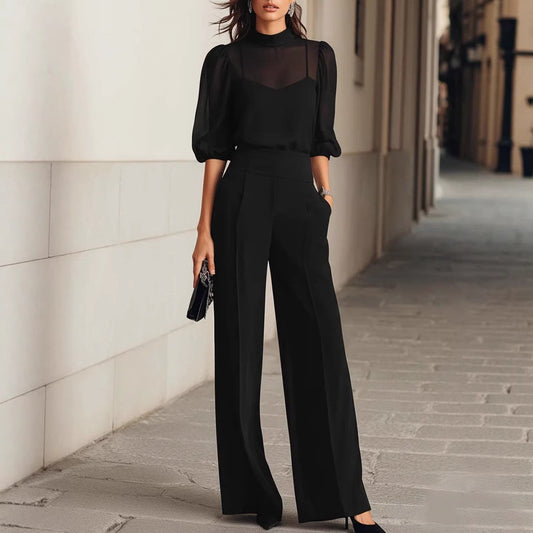 Printed Short Sleeve Wide Leg Pants Three-Piece Set for Women Summer Fashion Slim Fit Outfit