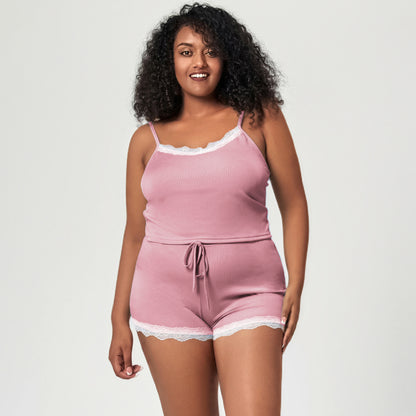 Pajamas Set Lightweight Lace Trim Camisole and Sleep Pants Loungewear Ensemble