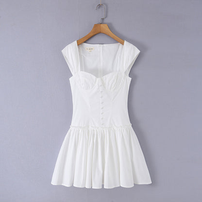 Sweet cotton fishbone waist mini dress