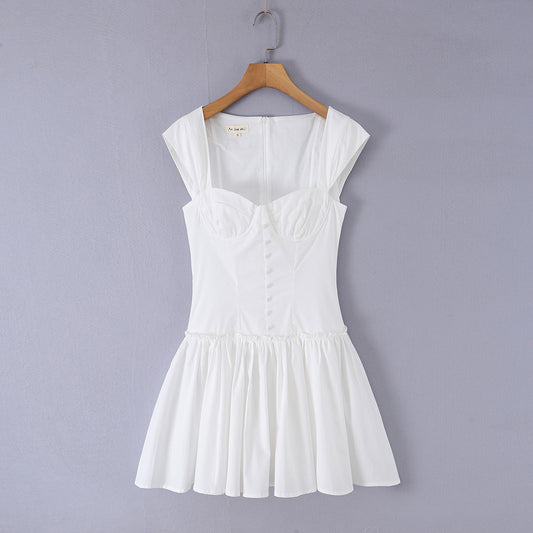 Sweet cotton fishbone waist mini dress