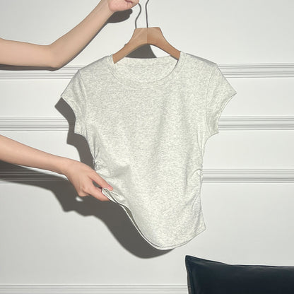 Round Neck Short Sleeve Inner Top Regular Shoulder Women's T-Shirt Fitted Upper Wear