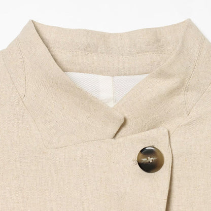 Stand collar linen blend short sleeved suit jacket