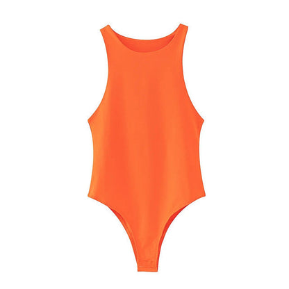 Women's Bodysuit Sleeveles Solid Color Round Neck Sexy Jumpsuit