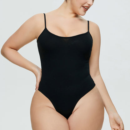 Plus Size Women's Sexy Triangle Romper Ribbed V-Neck Strap Bodysuit