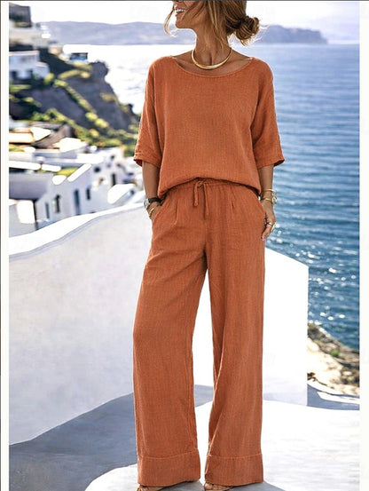 Elegant vacation daily short sleeved pants beach vacation set