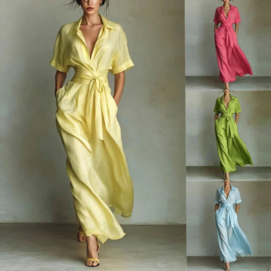 Solid color waist slimming dress