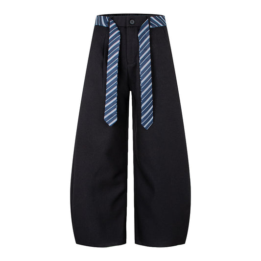 Tie Design Knife-cut Suit Pants for Men and Women, Loose, Versatile, Drapey Wide-leg Casual Trousers