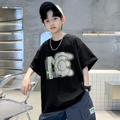 One-piece shipping boys' short sleeve T-shirt cotton