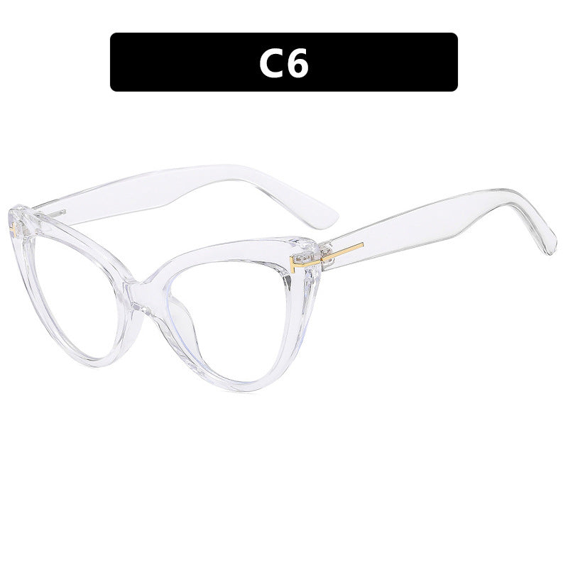 Letter T Triangle Cat Eye Flat Mirror New Frame Anti Blue Light Ins Fashion Frame Glasses Trend