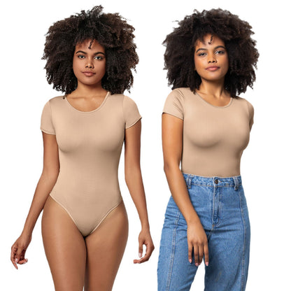 Short Sleeve T-Shirt Tight-Fit Bodysuit Solid Color Women's Sexy Bodysuit