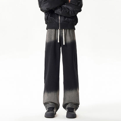 Gradient Drawstring Wide-Leg Jeans for Men