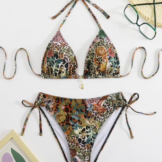 Double tie bikini split swimsuit