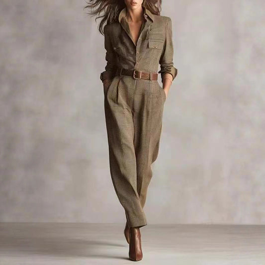 Classic Vintage Plaid Cargo Jumpsuit for Women