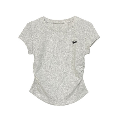 Round Neck Short Sleeve Inner Top Regular Shoulder Women's T-Shirt Fitted Upper Wear