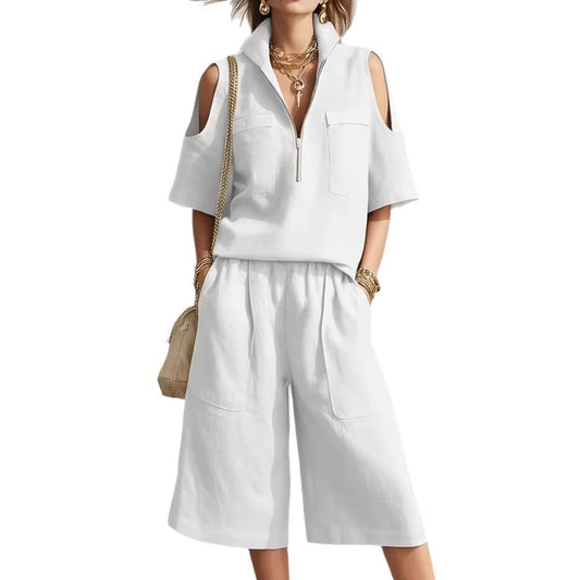 Short sleeved shorts shirt loose pants two-piece set