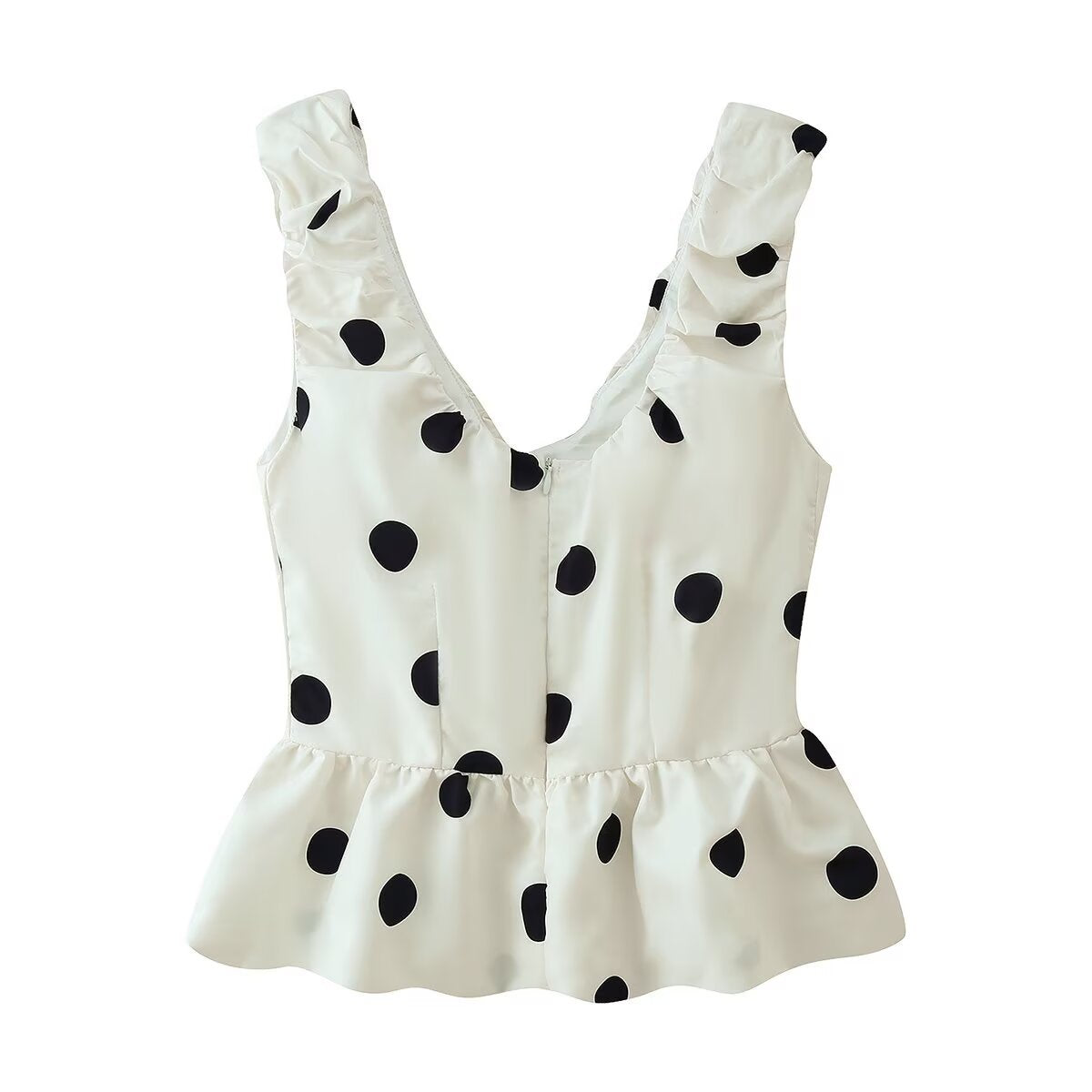 Polka dot V-neck top+polka dot flower bud half skirt set