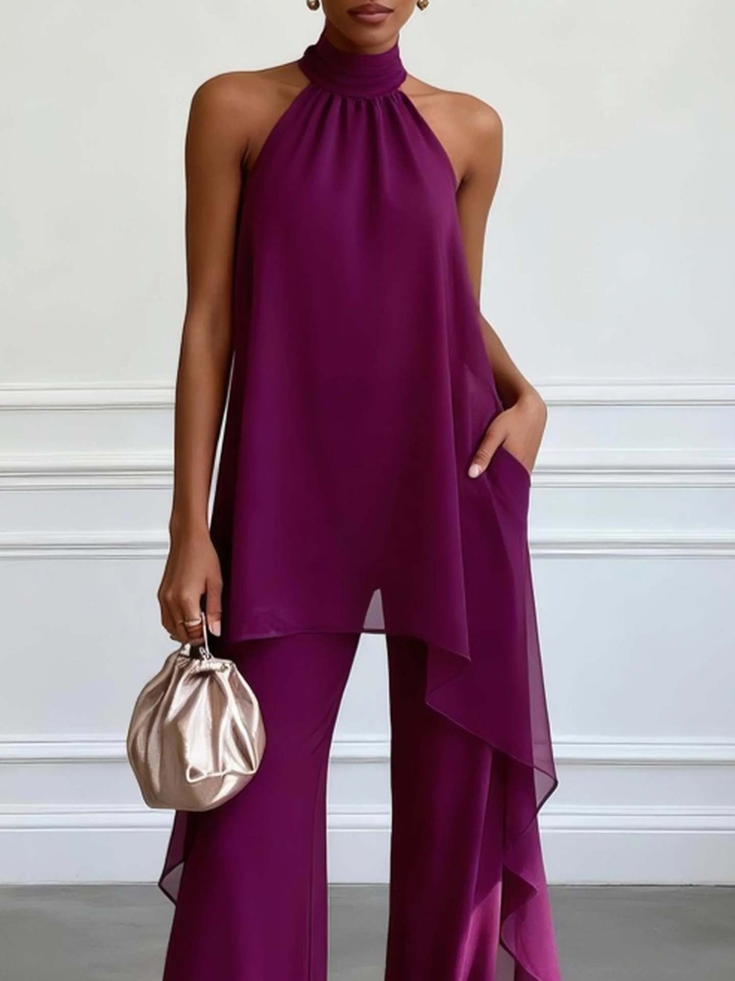 Chic Strapless Sleeveless Chiffon Two-Piece Set for Women