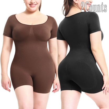 Waist-Cinching Bodysuit for Women Shapewear Short Sleeve Bodysuit with Butt-Lifting Effect
