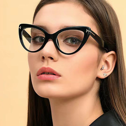 Letter T Triangle Cat Eye Flat Mirror New Frame Anti Blue Light Ins Fashion Frame Glasses Trend