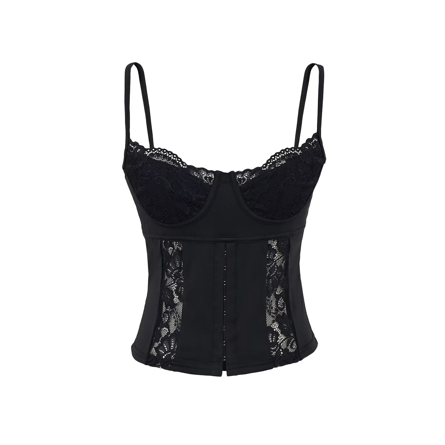 Slim Fit Hollow-out Lace Camisole with Snap Buttons