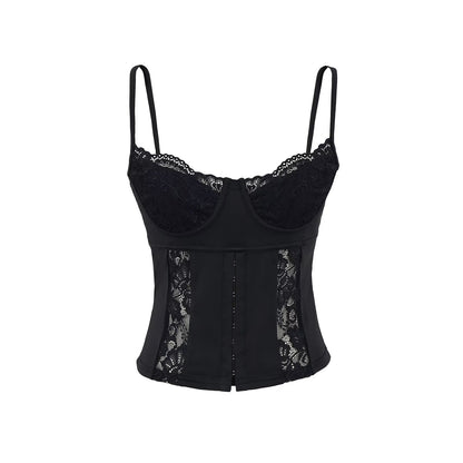 Slim Fit Hollow-out Lace Camisole with Snap Buttons