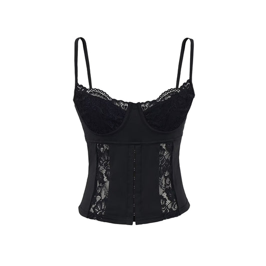 Slim Fit Hollow-out Lace Camisole with Snap Buttons