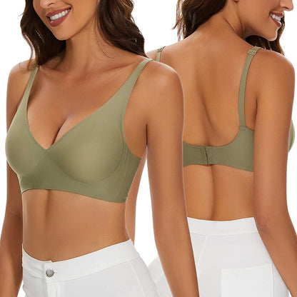 French Seamless Jelly Stripe Bra, No Steel Ring, Plumping and Lifting, Ice Silk, Outer Wear, Plus Size, Youthful Style