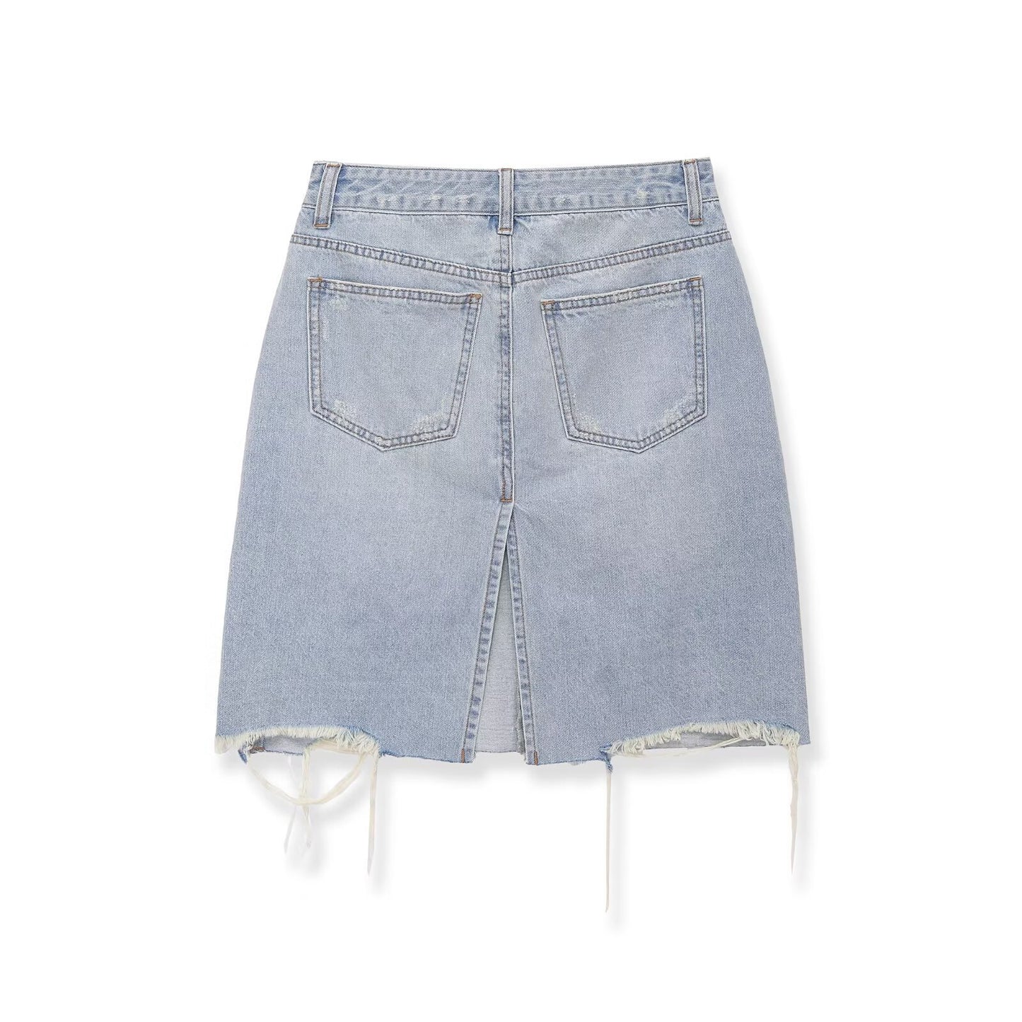 Mid waist perforated casual denim skirt