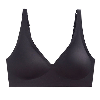 French Seamless Jelly Stripe Bra, No Steel Ring, Plumping and Lifting, Ice Silk, Outer Wear, Plus Size, Youthful Style