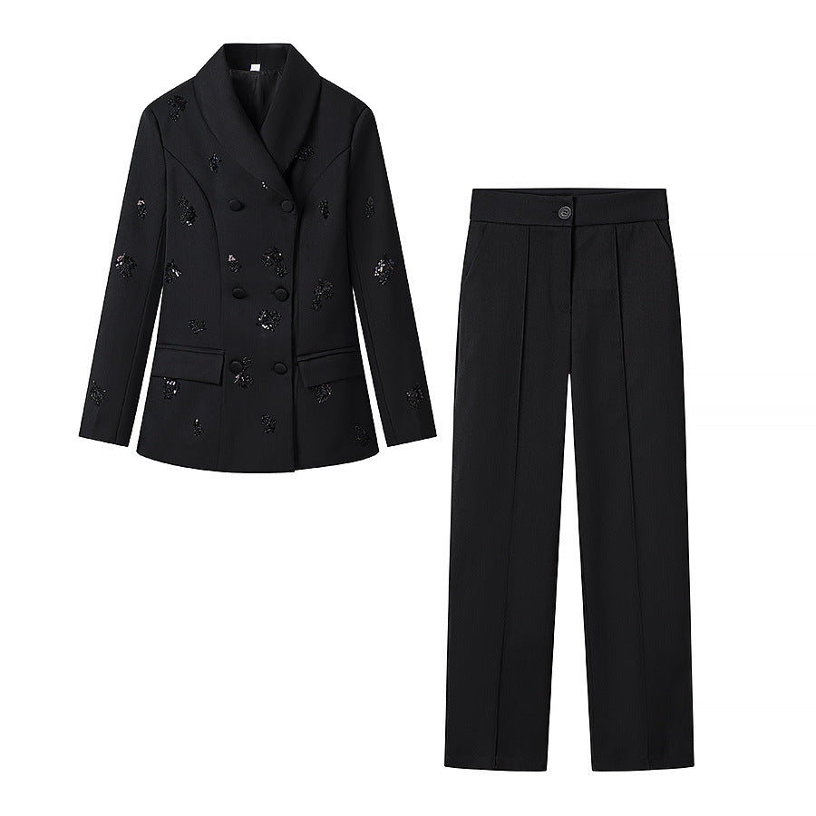 Elegant suit jacket+suit straight leg pants set