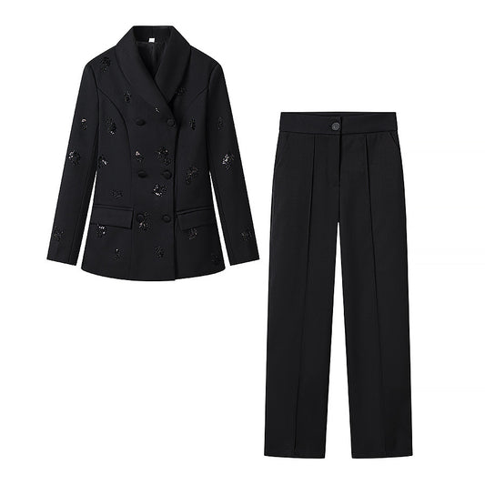Elegant suit jacket+suit straight leg pants set