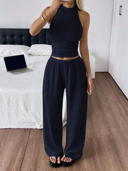 Women's Strapless Top with Wide-Leg Pants Casual Two-Piece Set