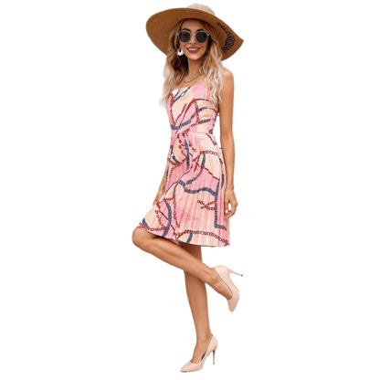 Slim fit printed pleated dress for women