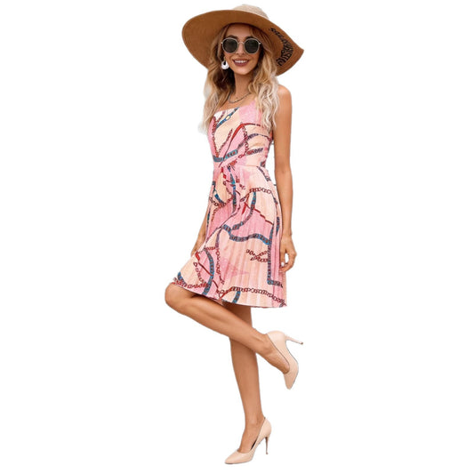 Slim fit printed pleated dress for women