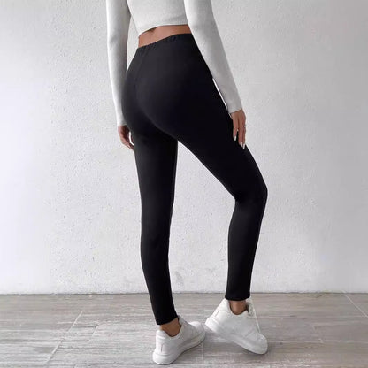 Pure Color Fleece Drawstring Slim Warm High-Waist Outerwear Leggings