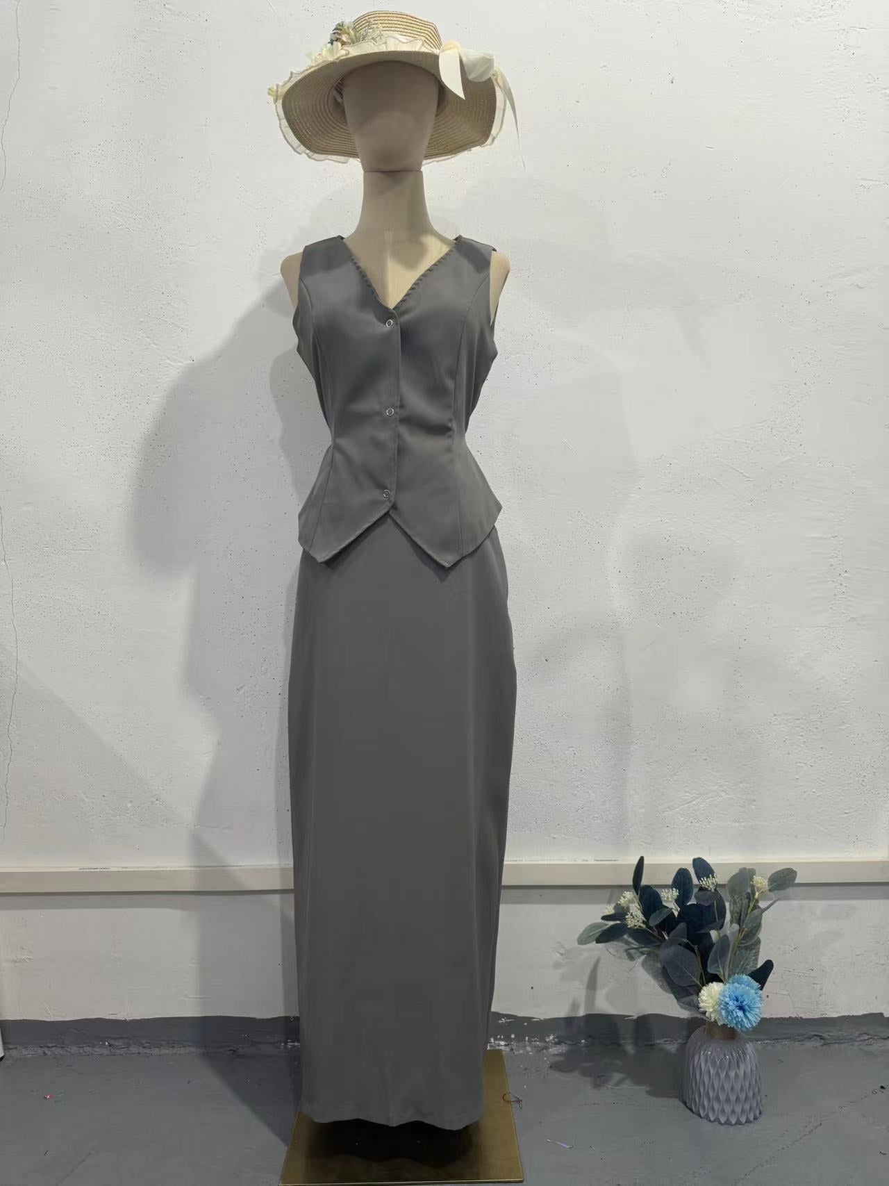 Sleeveless Loose Solid Color Matching Skirt Set Casual Summer Outfit Simple One-Set Coordination Silver