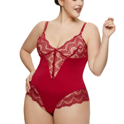 Lace Splicing Sexy Strap Bodysuit for Women Plus Size