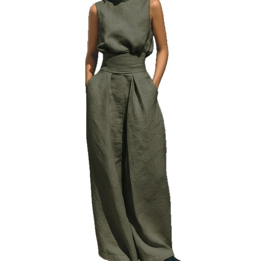 Style Spring Solid Color Minimalist Cotton Linen Blend Sleeveless Top for Women