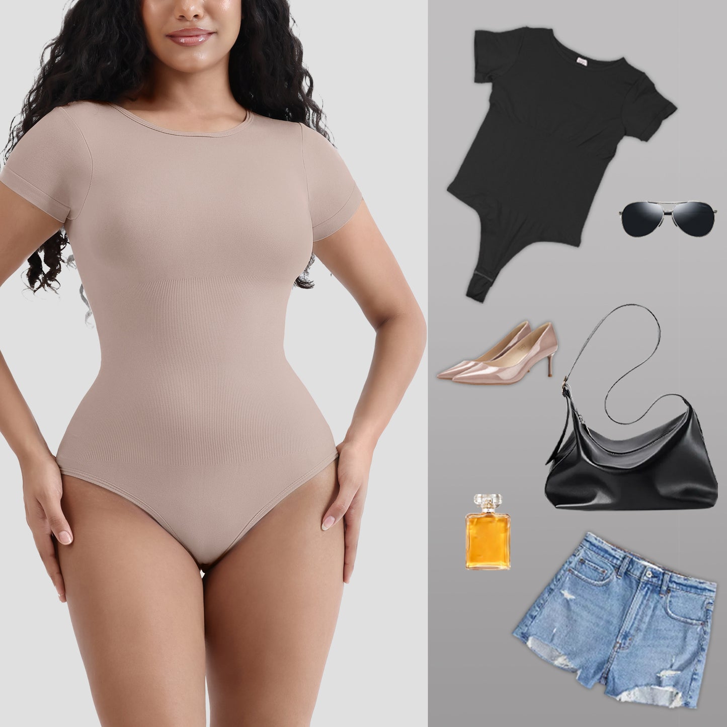 Body Compression Chest Shaper Seamless Solid Color Short Sleeve Jumpsuit