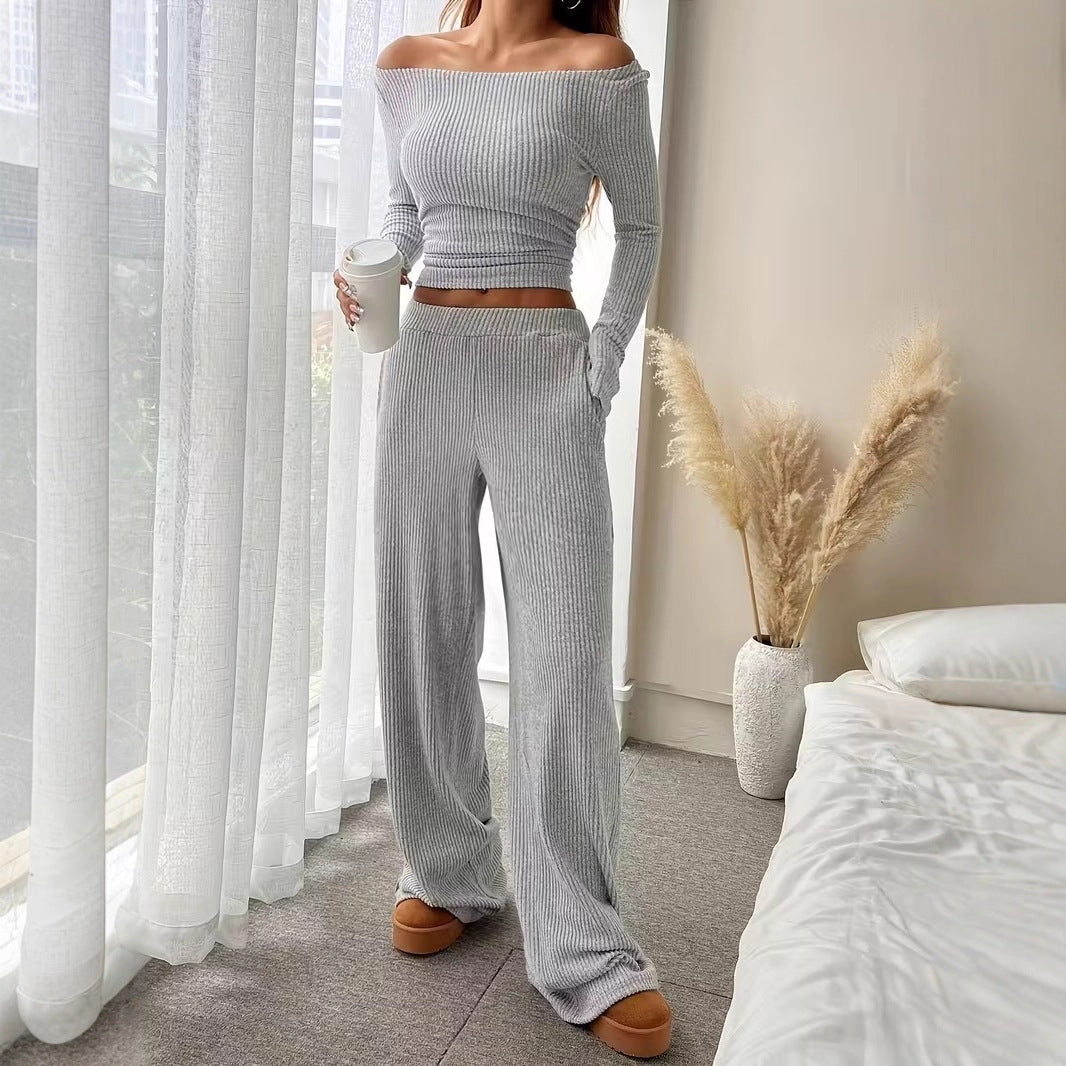 Long Sleeve Crop Top Pants Two-Piece Outfit