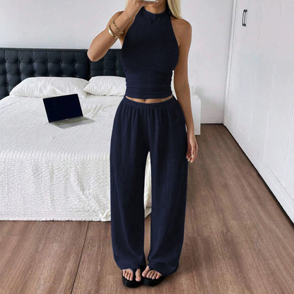 Women's Strapless Top with Wide-Leg Pants Casual Two-Piece Set