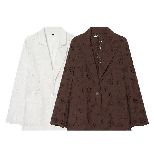 Embroidered slim fit suit jacket with shoulder pads