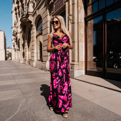 V-neck camisole printed long dress for women